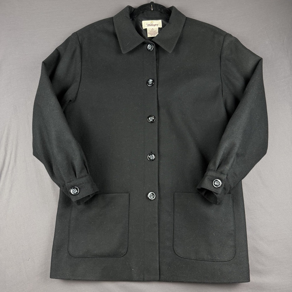 Worthington Black Wool Mid-Length Petite Jacket 8P Collared Button Pockets